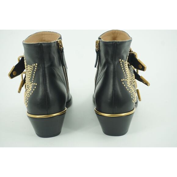 Chloe Suzanna Black Leather copper Studded Ankle Boot Size 35 $1380 Belted - Picture 8 of 11